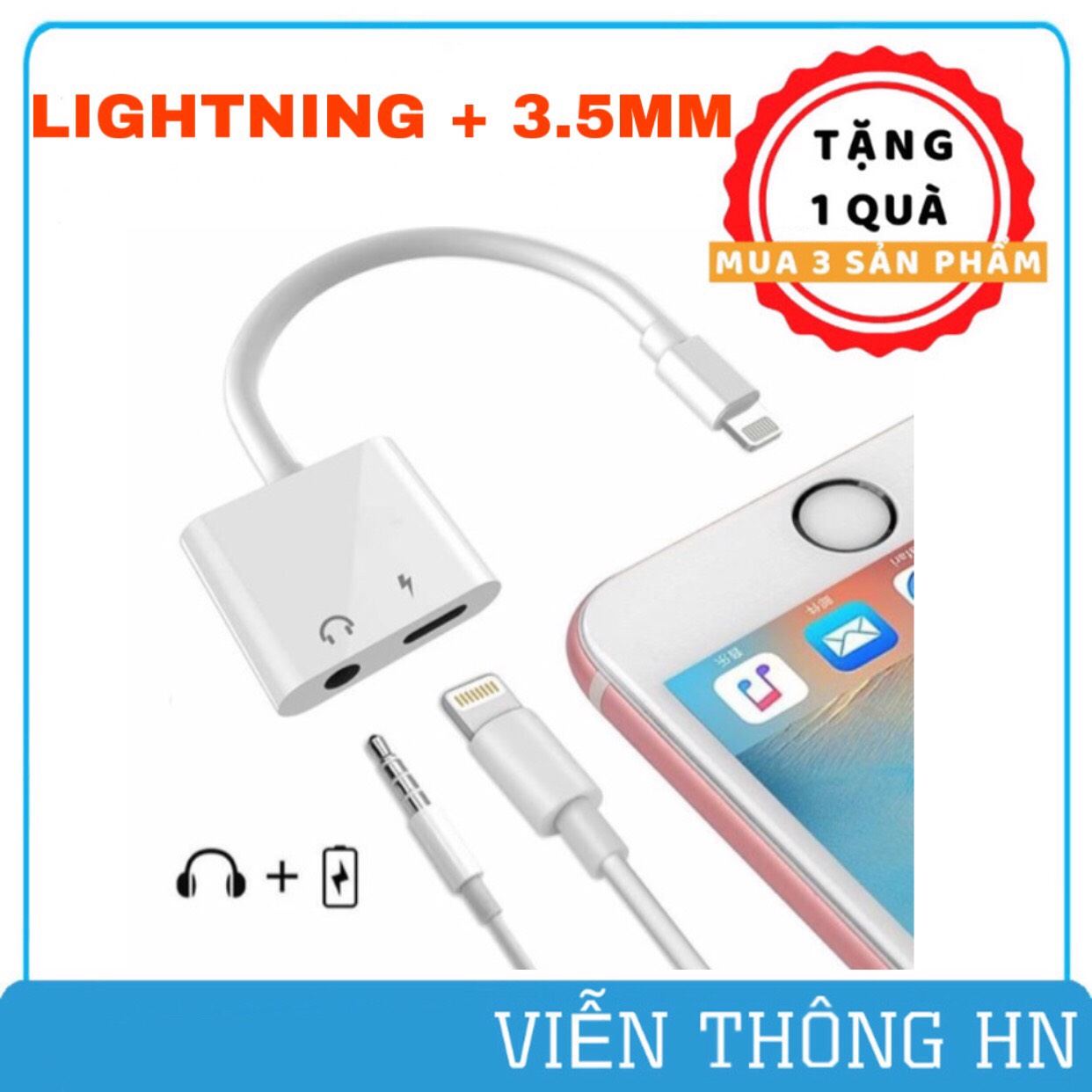 Jack chuyển đổitừ cổng Lightning sang Jack tai nghe 3.5 vừa sạc vừa nghe - cáp chuyển đổi tai nghe cho iphone dùng bluetooth ...