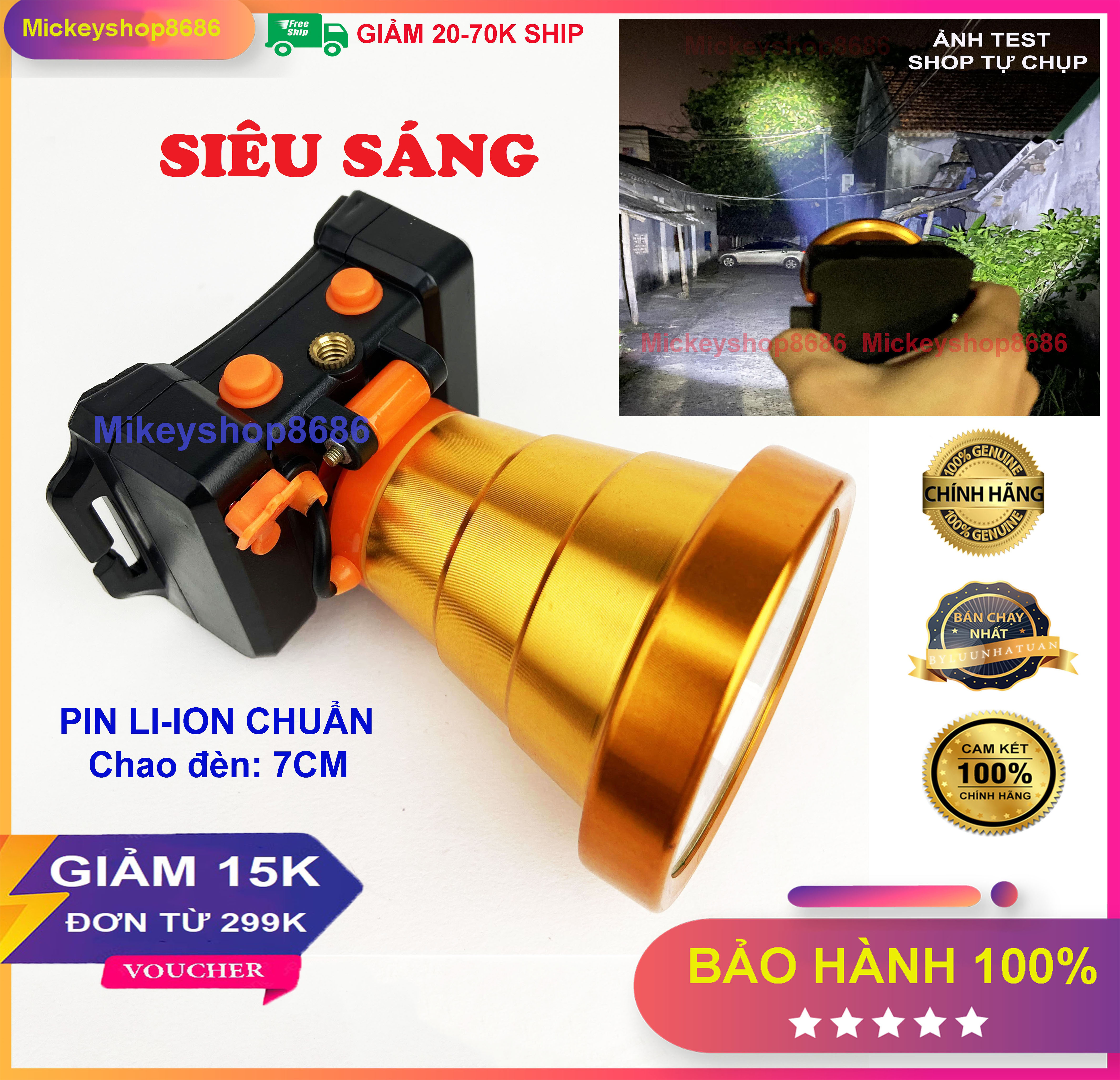 Đèn Pin Đội Đầu A395 bóng led ánh sáng mạnh chống nước (kín nước) Ánh sáng vàng và trắng Có ren gắp TRIPOD