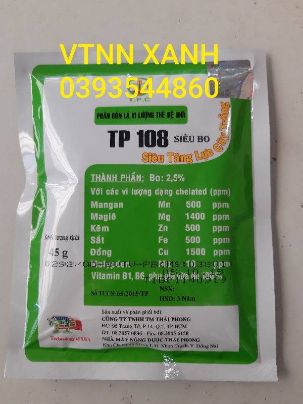 Phân bón lá vi lượng thế hệ mới TP 108 Siêu xanh lá tốt cây Tăng đề kháng cho cây gói 45gram