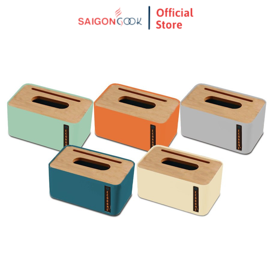 Hộp đựng khăn giấy gỗ tre có khe gài điện thoại, hộp đựng giấy ăn decor cao cấp saigoncook