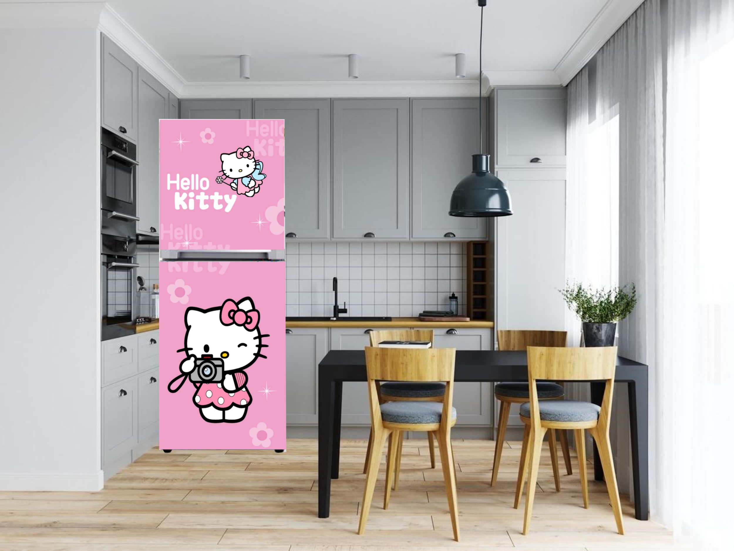 Decal dán tủ lạnh Hello Kitty không thấm nước, dễ lau chùi và cực bền màu