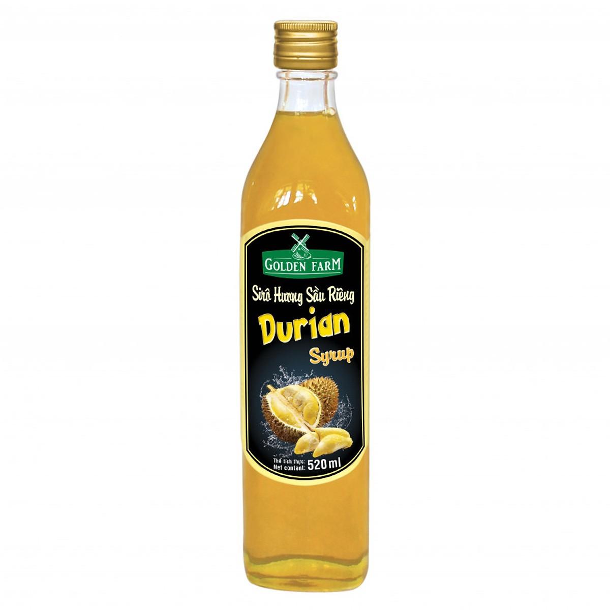Siro Golden Farm Chai Thủy Tinh hương sầu riêng Chai 520ml syrup pha chế, trà, trà sữa, si rô