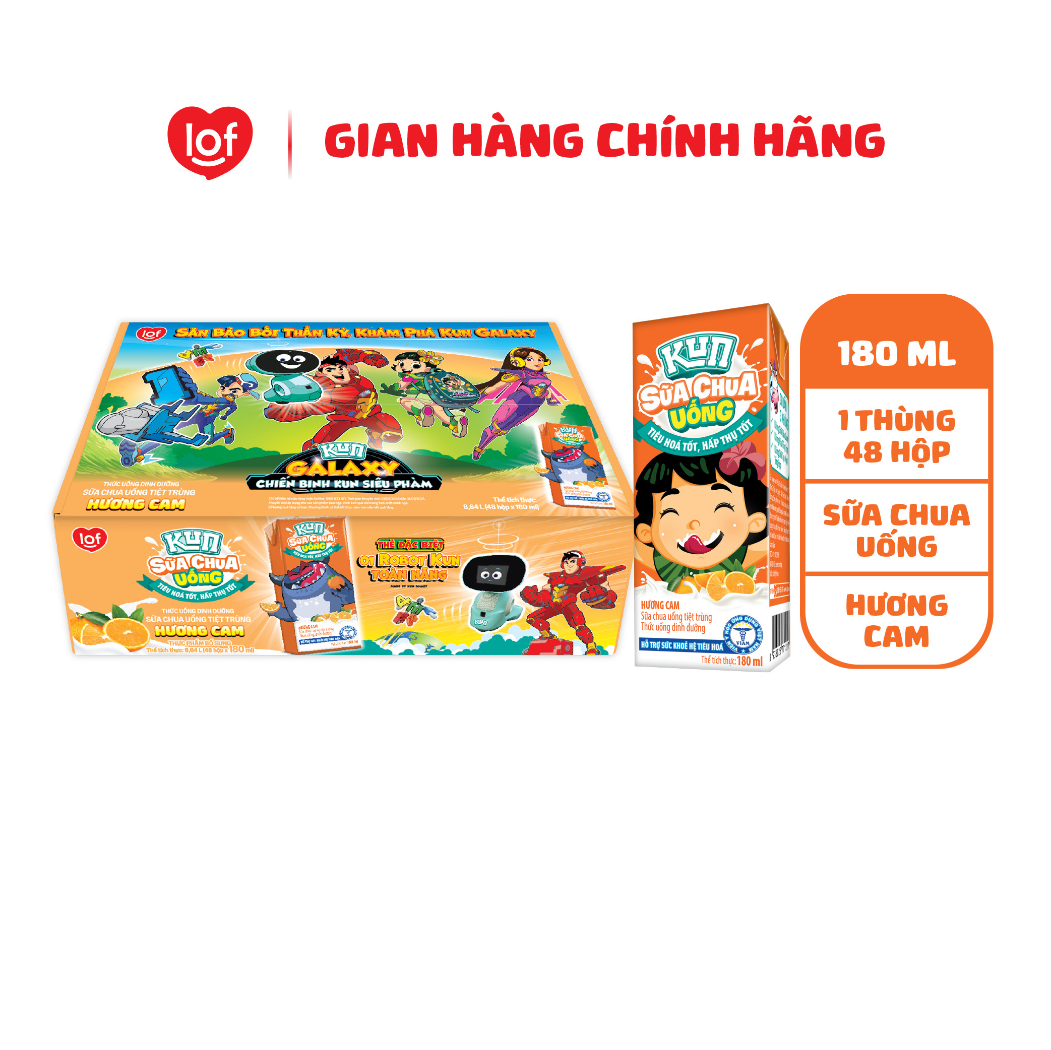 Sữa chua uống KUN vị cam thùng 48 hộp x 180ml