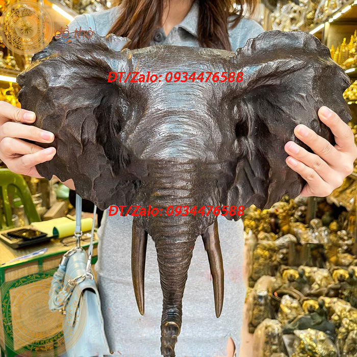 Đầu Voi Bằng Đồng Thau Màu Nâu Treo Trang Trí Đẹp