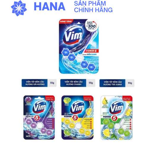 Combo 3 Vĩ Viên Tẩy Bồn Cầu Vim Power 5 Sạch Khuẩn Thơm Mát (55g/viên/vĩ)