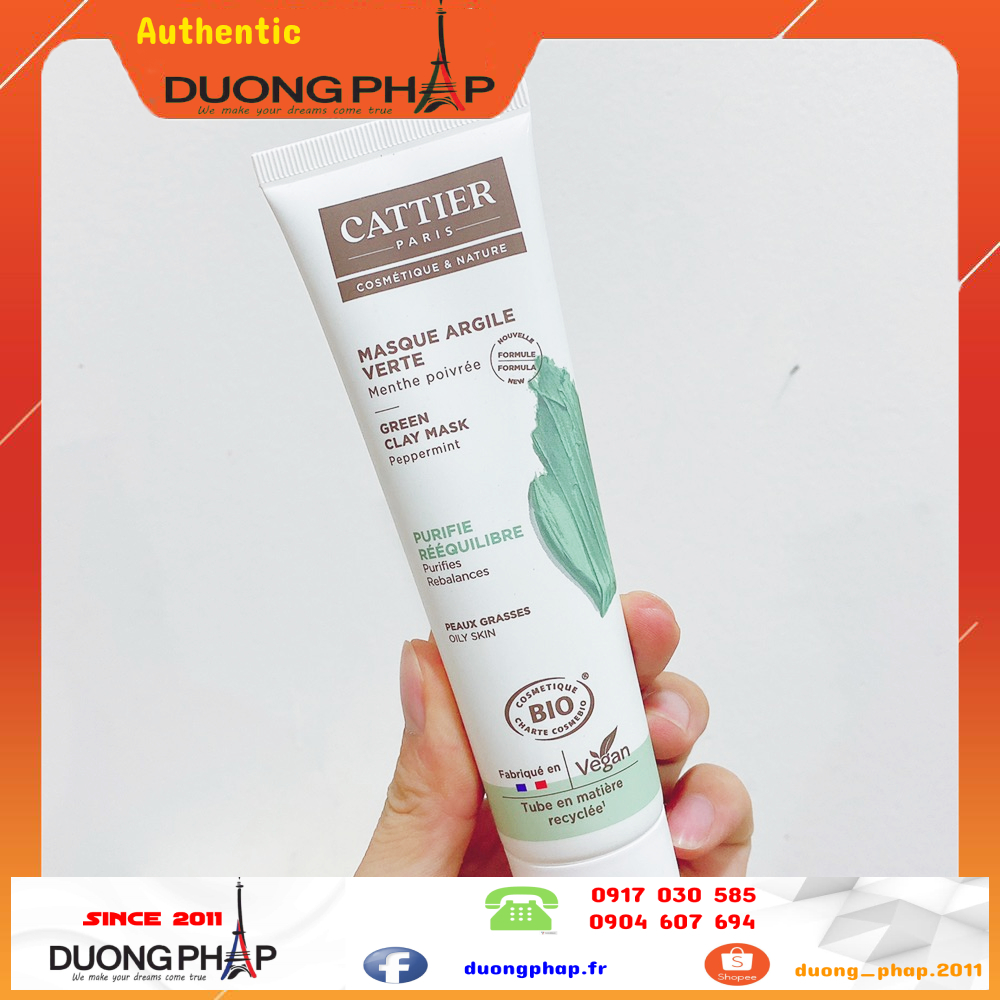 Mặt nạ đất sét giảm mụn ẩn Cattier Green Clay 100ml