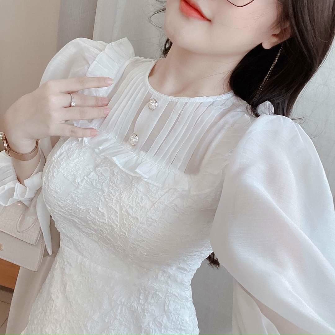 Đầm dự tiệc gấm xốp trắng nhẹ nhàng thanh nhã Ura Dress