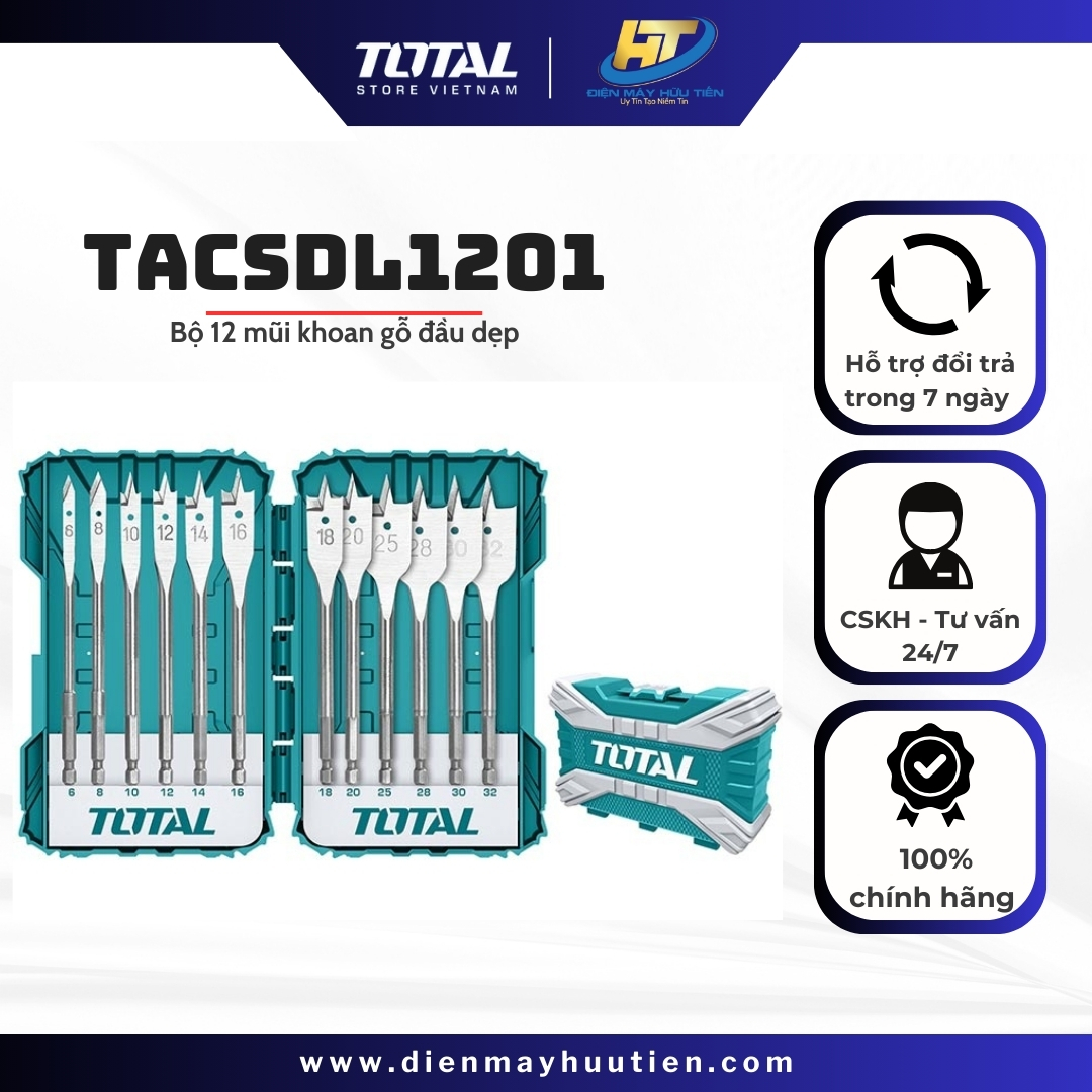 Bộ 12 mũi khoan gỗ đầu dẹp total tacsdl1201