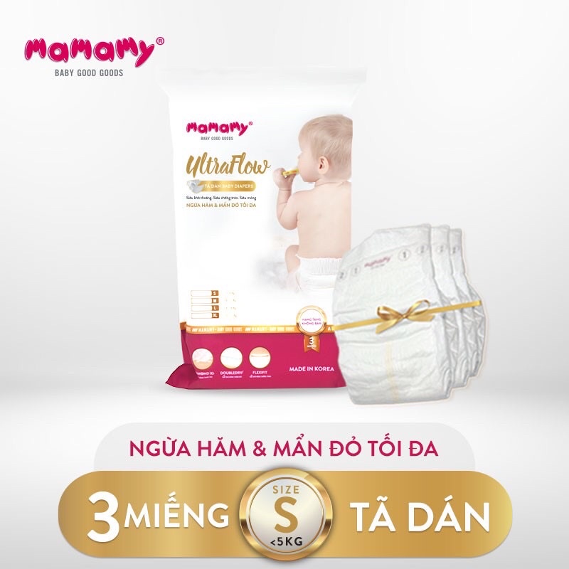 Túi tã dán Mamamy 3 miếng. Dòng tã chống hăm mẩn đỏ nhập khẩu Hàn Quốc size S-M-L-XL