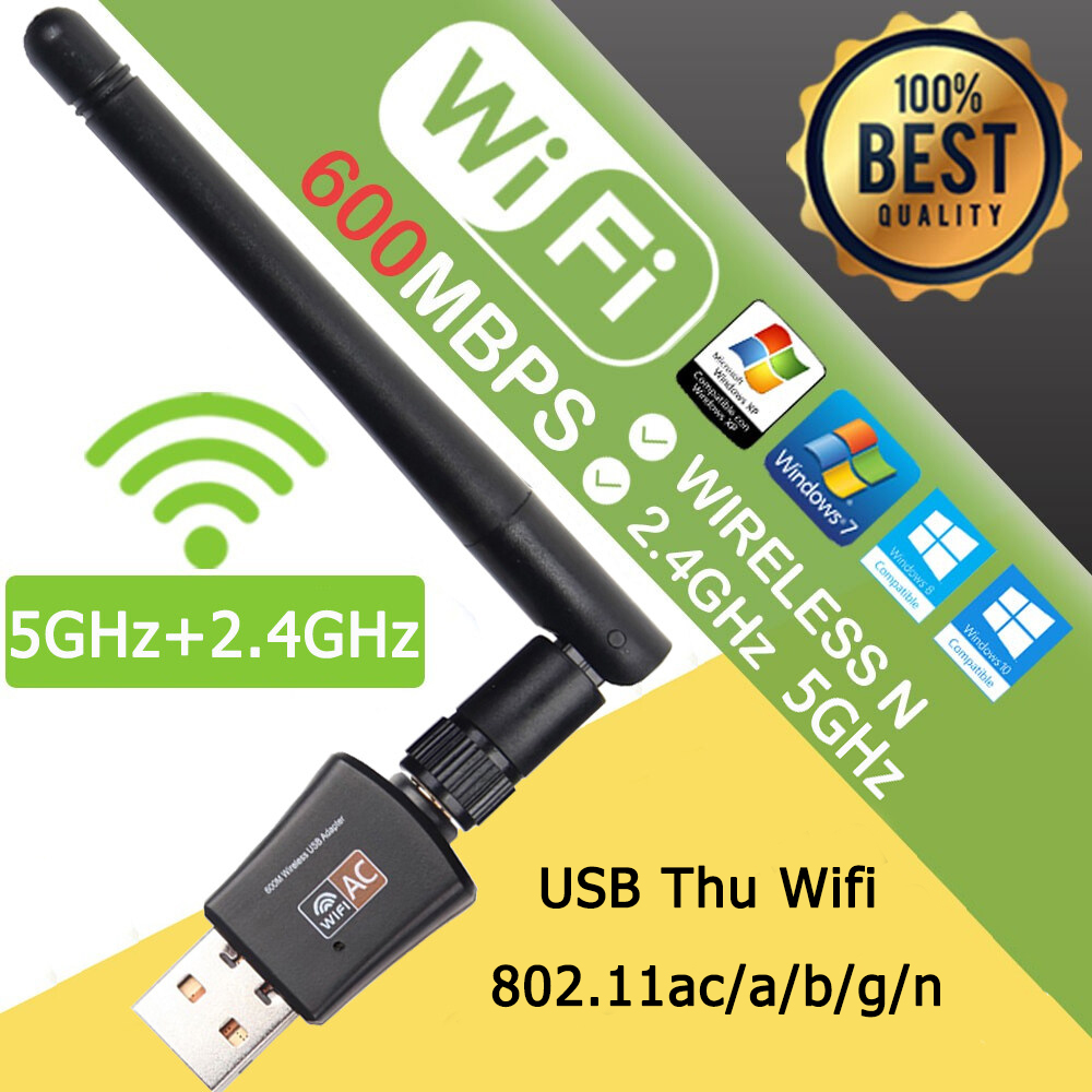 USB Thu Wifi 802.11ac/a/b/g/n cần ngắn cho máy tính , laptop 600Mbps có đĩa driver kèm theo