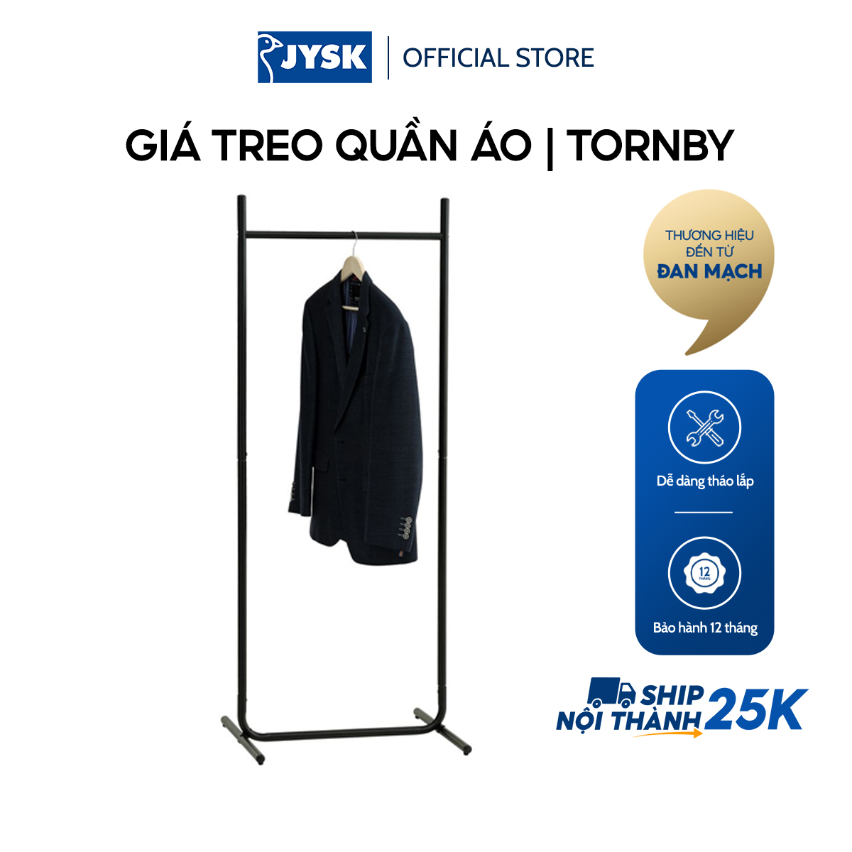 Giá treo quần áo | JYSK Tornby | nhựa PE/thép | đen | R60xS48xC155cm