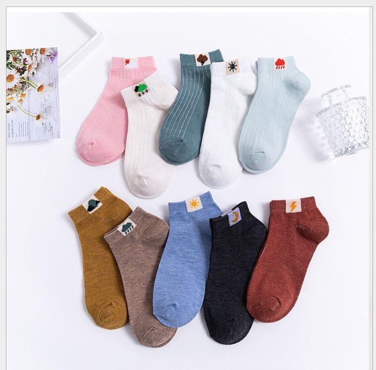Set 5 đôi tất vớ nam nữ cổ ngắn họa tiết thời tiết Style Hàn Quốc