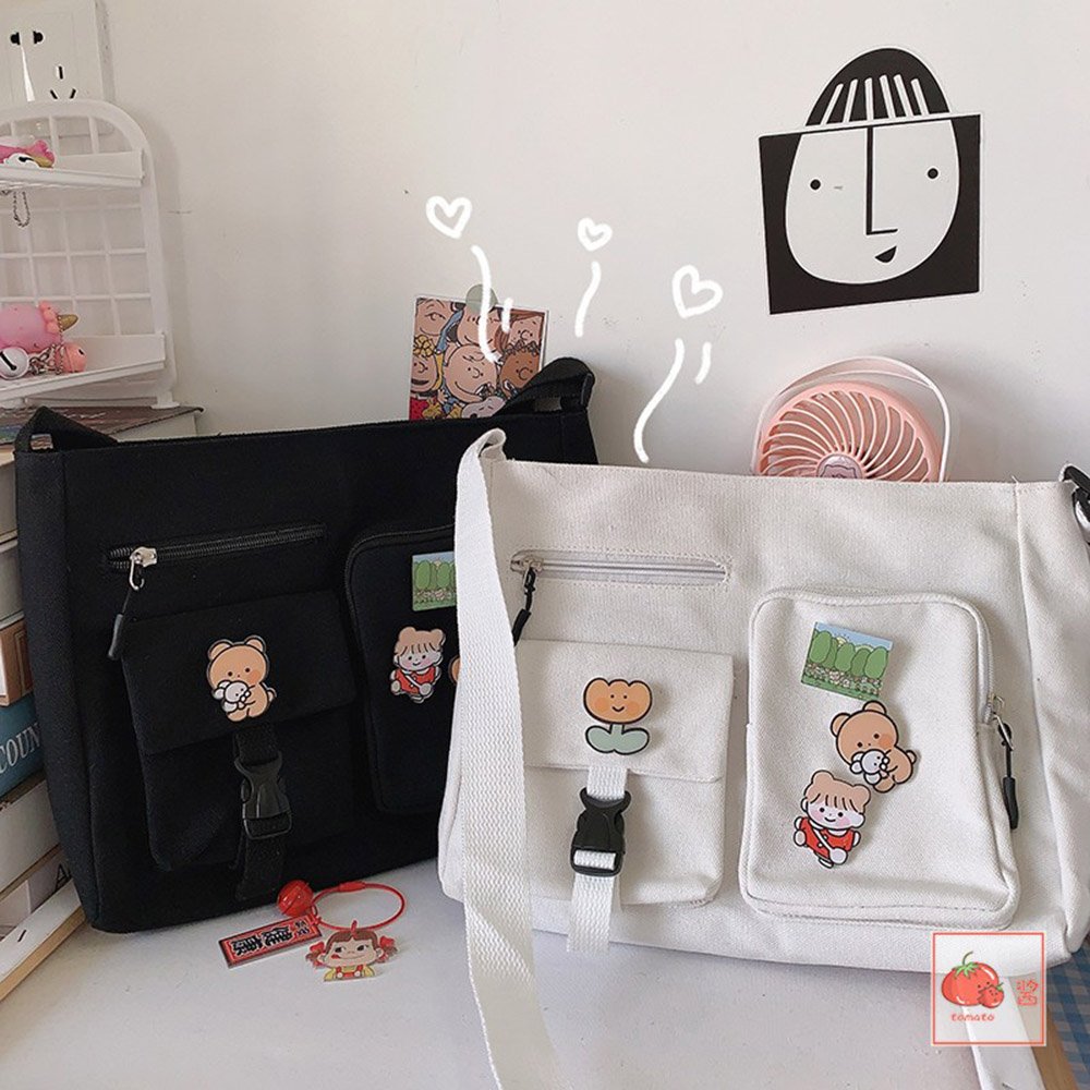 Túi Vải Canvas Phong Cách Hàn Quốc Cho Nữ size to ,vừa a4 ,sách vở chất vải dày tặng kèm sticker