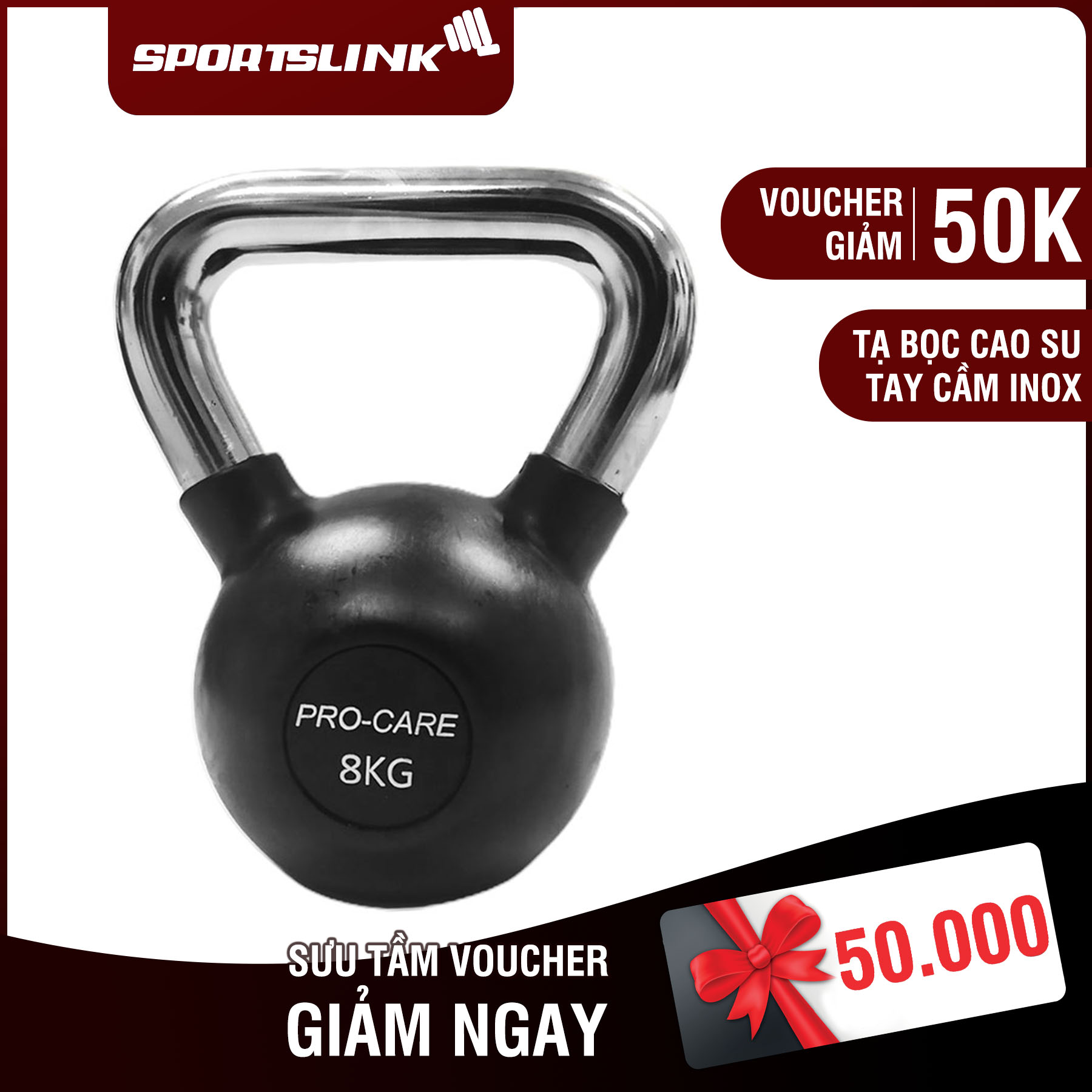 Tạ bình vôi (Tạ Ấm- Tạ Quai Xách) bọc cao su Pro-care - 8kg
