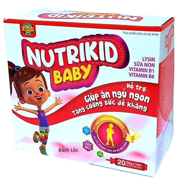 Siro ăn ngủ ngon nutrikid baby - bổ sung lysin, vitamin b1, b6 giúp bé ăn ngon,ngủtốt, tăng sức đề kháng- hộp 20 ống