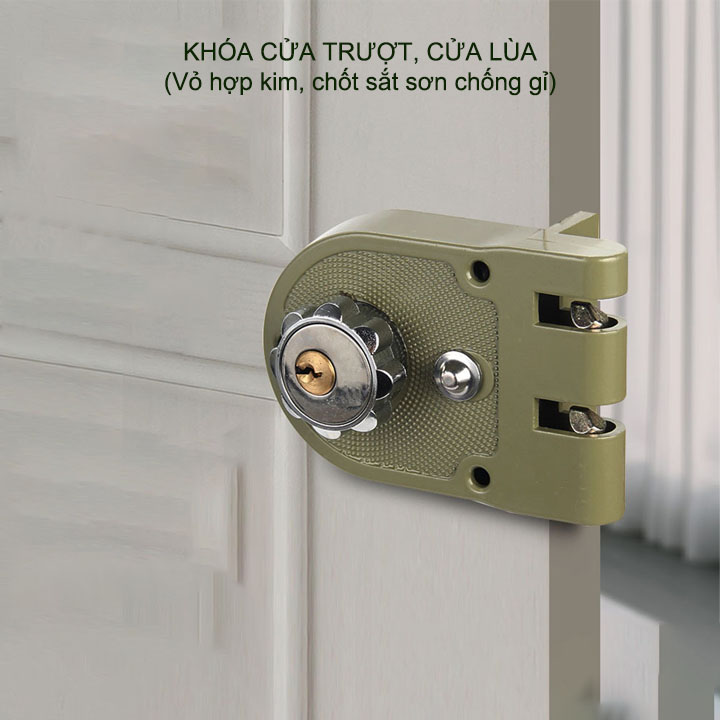 Khóa cửa trượt-lùa bằng hợp kim chắc chắn kèm 3 chìa khóa, dùng cho cửa gỗ, cửa sắt