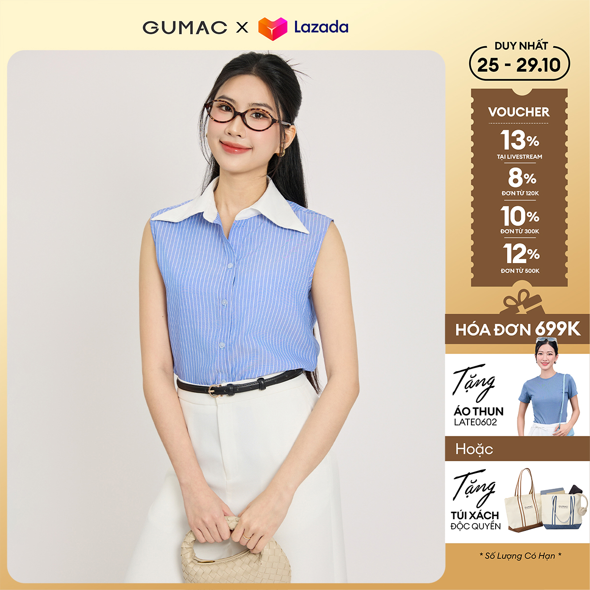 Sơ mi phối cổ thời trang GUMAC AF01023