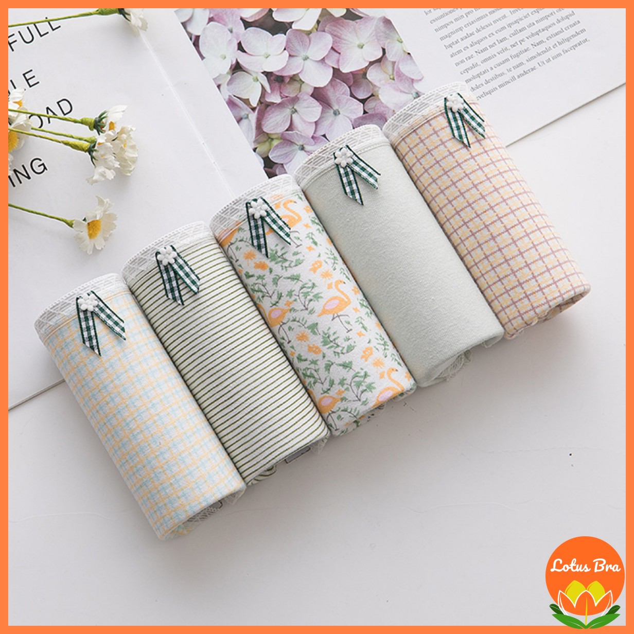 Set 5 quần lót nữ sinh quần lót cotton Combo 5 chiếc quần lót họa tiết Hạc kẻ