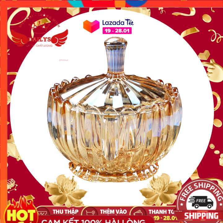 Thố thủy tinh đựng mứt - hũ thủy tinh đựng mứt màu vàng, hộp đựng mứt tết, bánh kẹo, lọ bảo quản thực phẩm dailys