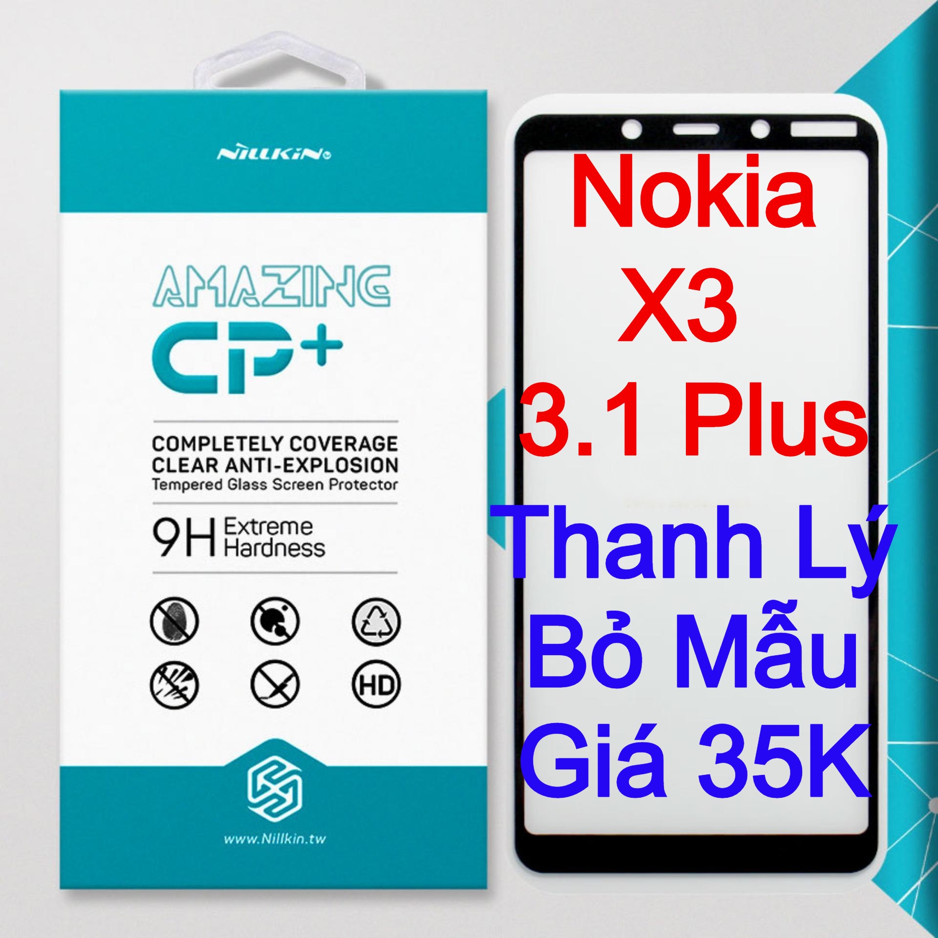 Miếng dán kính cường lực Nokia X3, Nokia 3.1 Plus hiệu Nillkin.tw Full keo Full MH