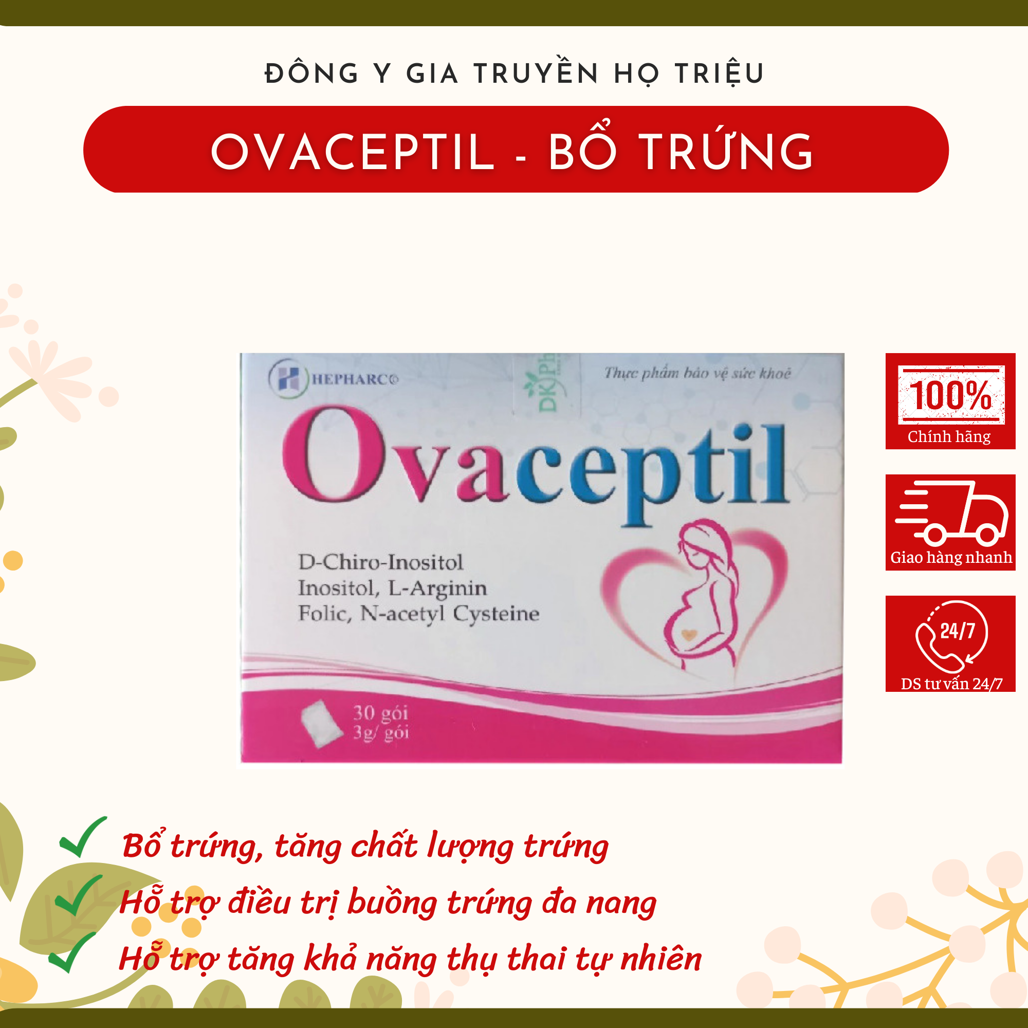 Ovaceptil, bổ trứng, hỗ trợ cải thiện buồng trứng đa nang, hỗ trợ sinh sản