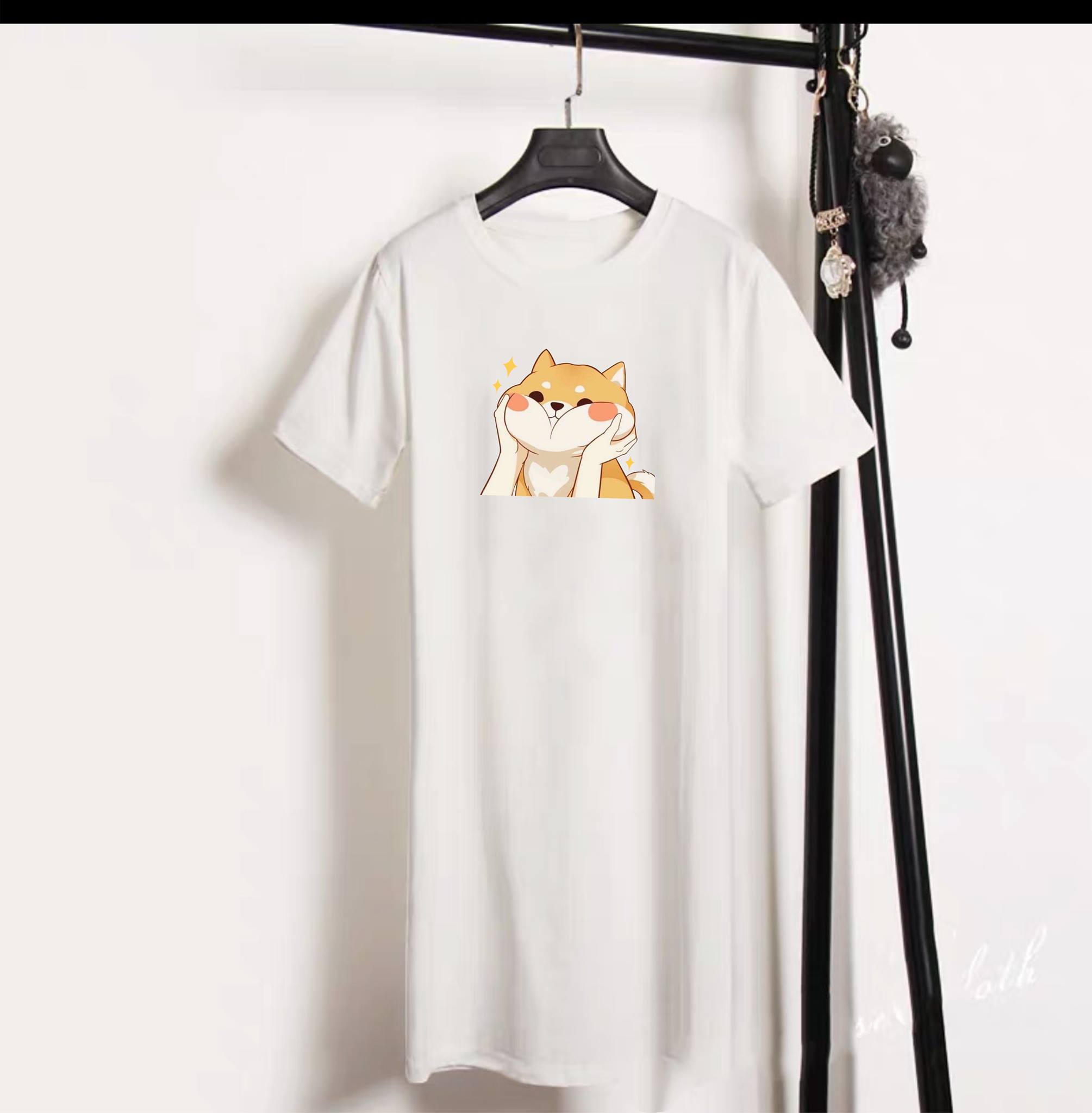 [HCM]SALE!! Đầm suông in hình shiba vải thun co giãn tốt có size to 2XL