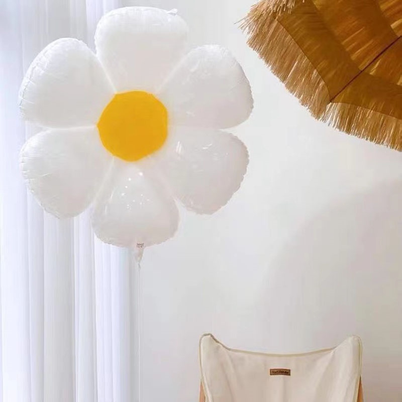 【YF】 White Daisy Flower Foil Balloon Plumeria Helium Ball Wedding Kids Baby Shower Birthday Party Decoration INS Photo Props
