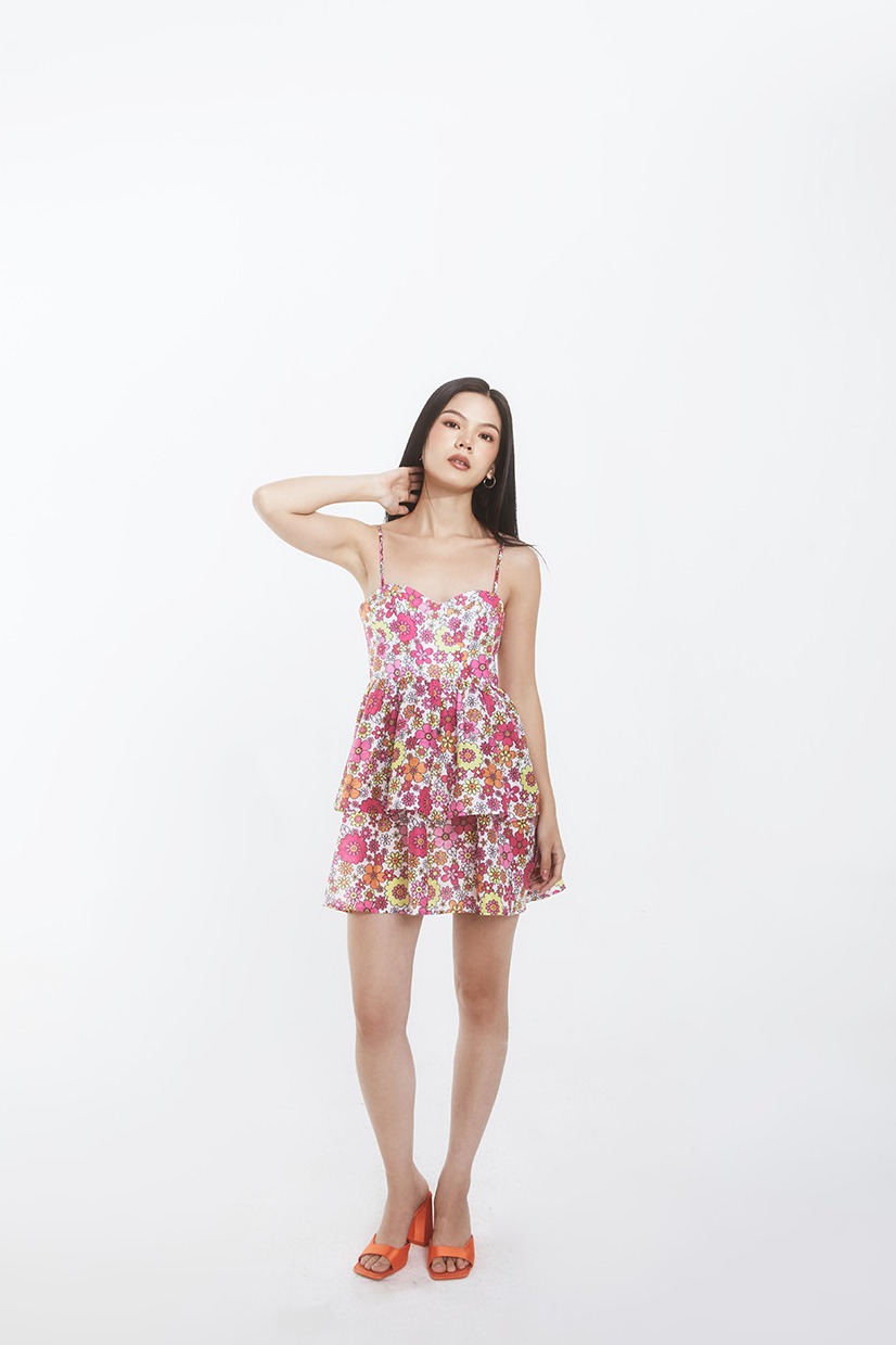 Dottie - đầm ngắn cúp ngực tùng xòe nữ dottie hồng - d0411