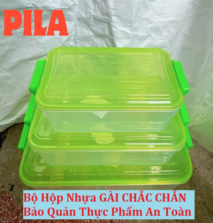 BỘ 3 Hộp Nhựa Chữ Nhật Có Nút Gài Đựng Thực Phẩm Dung Tích Lớn 3.2L