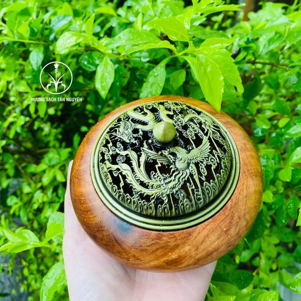Lư xông trầm, lư đốt trầm hương, lư đốt trầm hương gỗ nắp rồng tinh xảo tặng kèm lót