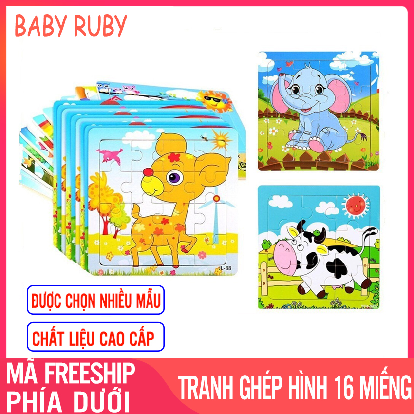 Đồ Chơi Gỗ Xếp Hình - 16 mảnh ghép, gỗ cao cấp, nhiều mẫu chọn lựa - Tranh ghép gỗ, tranh ghép gỗ cho bé, tranh ghép hình bằng gỗ, tranh gỗ ghép hình, đồ chơi gỗ, tranh ghép hình 16 mảnh - Baby Ruby