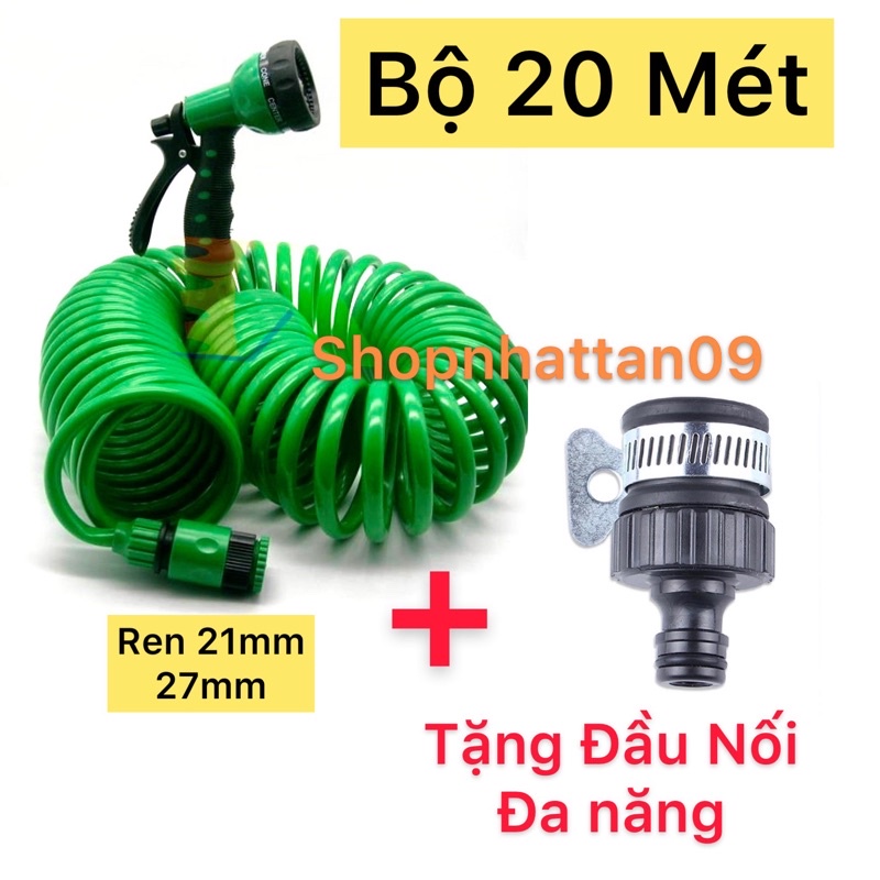 Bộ vòi xịt nước tưới cây đa năng - Vòi phun 7 chế độ kèm 20M dây lò xo chịu áp tặng đầu nối đa năng