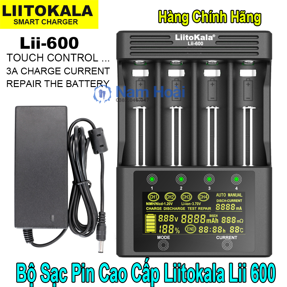 Bộ Sạc Pin Chính Hãng Liitokala Lii-600 Test Dung Lượng, Nội Trở, Mẫu Cao Cấp (Kèm Nguồn Chính Hãng)