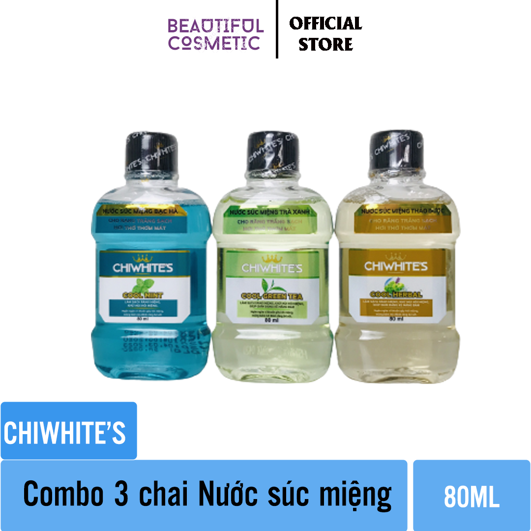 Combo 3 chai nước súc miệng chiwhite's 80ml trà xanh - thảo dược - bạc hà