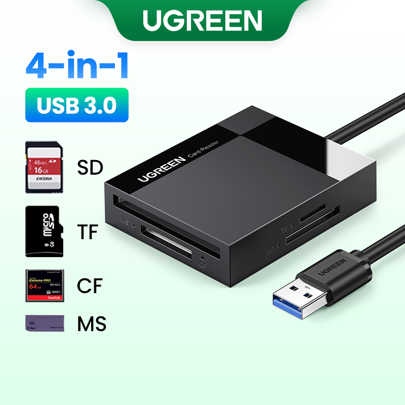 UGREEN Đầu đọc thẻ SD 4 trong 1 USB 3.0 Bộ điều hợp thẻ nhớ SD TF CF MS 5Gbps Đọc ghi đồng thời cho SD SDXC SDHC CF CFI TF Micro SD Micro SDXC Micro SDHC MS MMC UHS-I Cards cho Windows Mac Linux