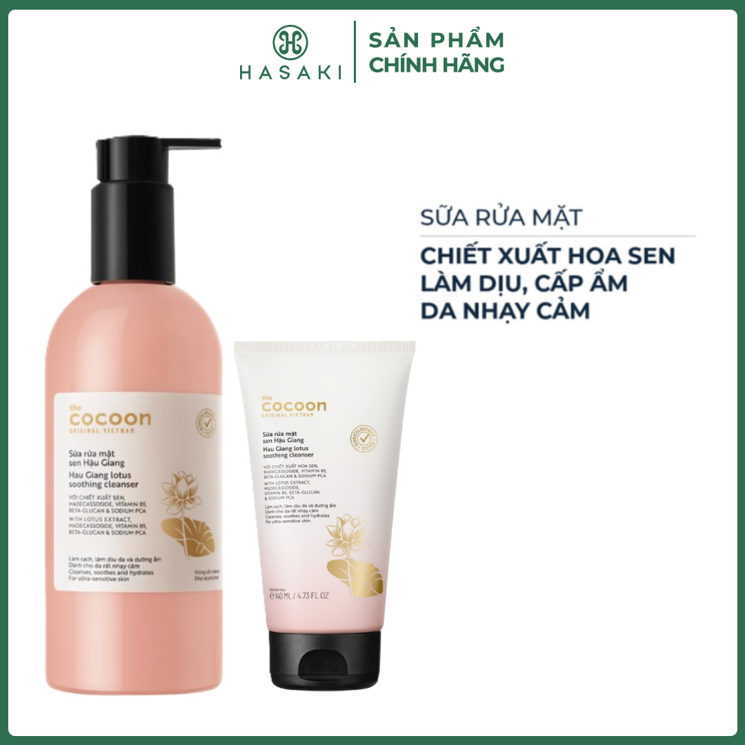 Sữa Rửa Mặt Cocoon Sen Hậu Giang Làm Dịu Da Nhạy Cảm Hau Giang Lotus Soothing Cleanser Hasaki Sản Phẩm Chính Hãng