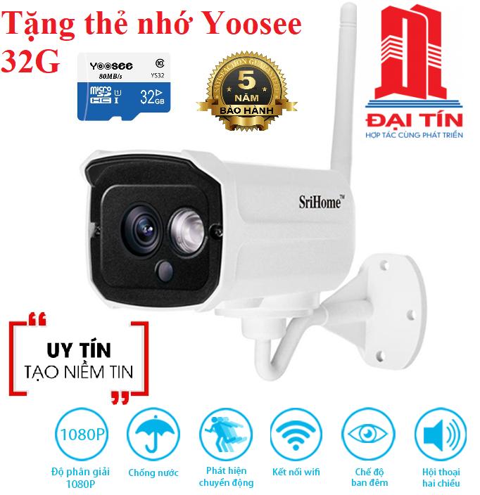 Camera srihome sh024 1080p - camera ip wifi chống nước, quan sát ngoài trời