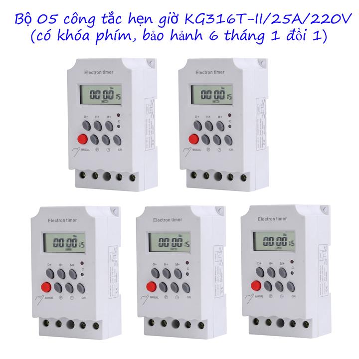 Bộ 05 công tắc hẹn giờ KG316T-II/25A/220V có khóa phím, hẹn giờ bật tắt điện tự động-công tắc hẹn giờ, timer hẹn giờđiện tử