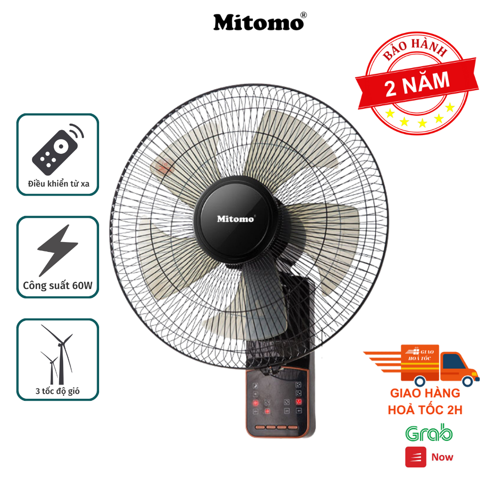 Quạt treo tường điều khiển từ xa remote Mitomo FTT-60AE Bảo hành 2 năm