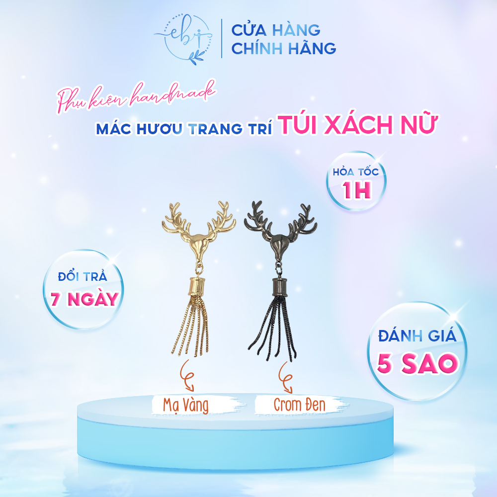 Mác Túi Hình Sừng Hươu Tua Rua, Phụ Kiện Charm Trang Trí Làm Túi Handmade Thủ Công DIY - EB70