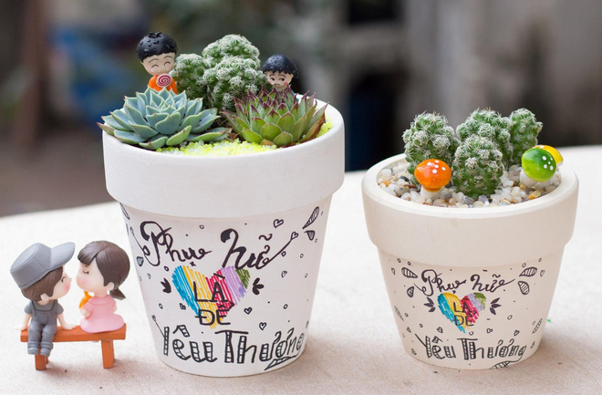 CHẬU VẼ, CHẬU ĐẤT VẼ, QUÀ TẶNG SINH NHẬT, CHẬU CÂY MINI. CHẬU SEN MINI, CHẬU SEN VẼ