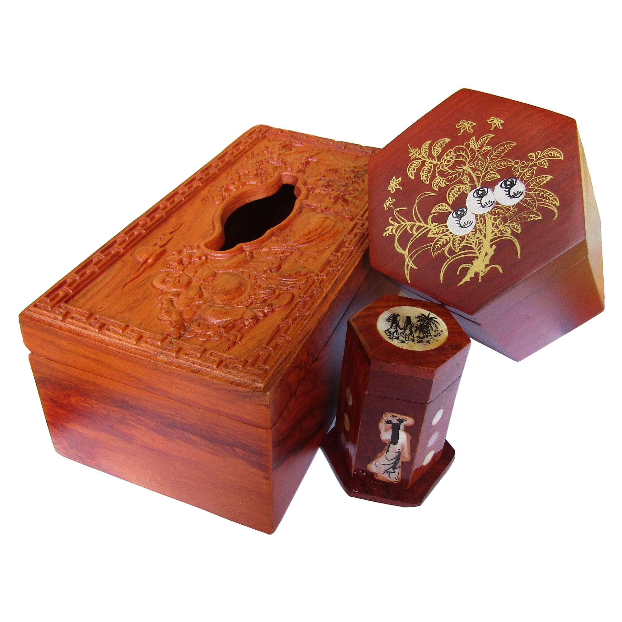 Hộp Đựng Giấy Ăn Ông Di Lặc Gỗ Hương Kèm Hộp Trà Hộp Tăm