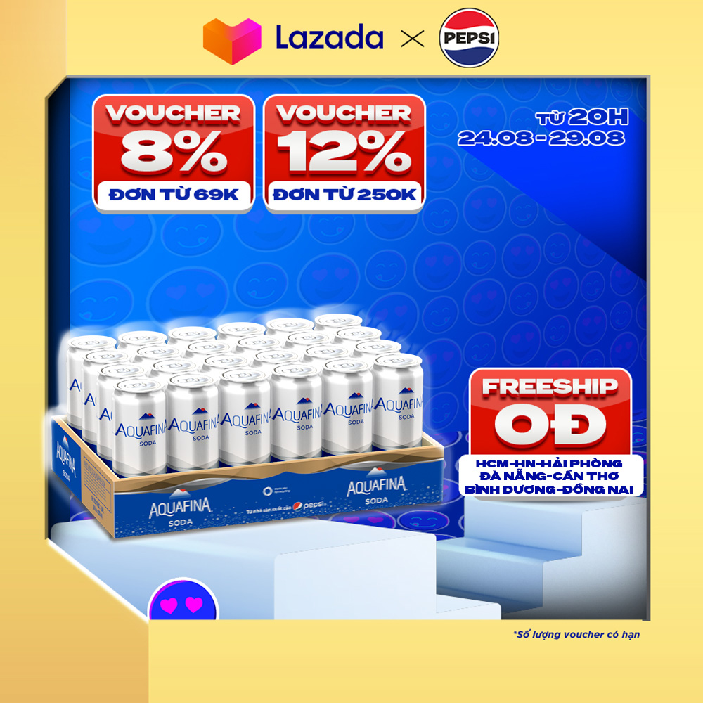 Thùng 24 lon nước uống có gaz aquafina soda