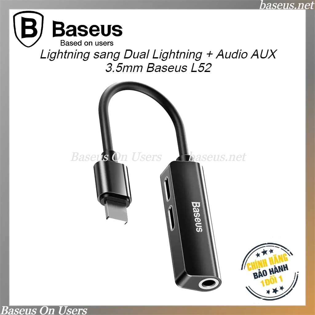 Bộ chuyển cổng Lightning sang Dual Lightning + Audio AUX 3.5mm Baseus L52 cho iPhone/ iPad