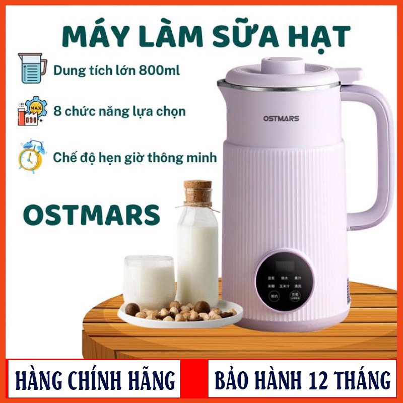 Máy làm sữa hạt đa năng OSTMART 800ml công suất 600W 6 chức năng có hẹn giờ thông minh, bảo hành 12 tháng