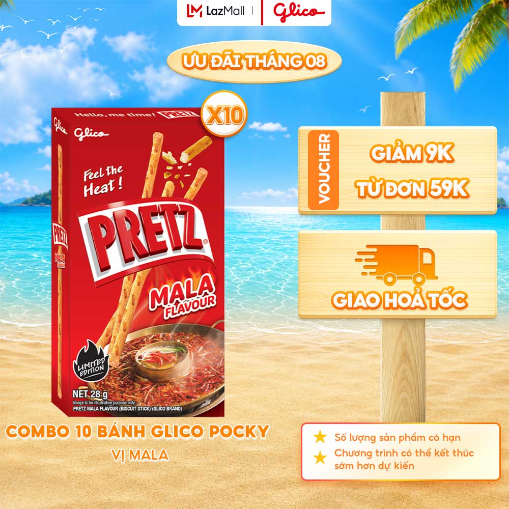 Combo 10 Hộp Bánh Que Snack Nướng Giòn PRETZ SPICY BUMB Vị Cay MALA - 28G/Hộp