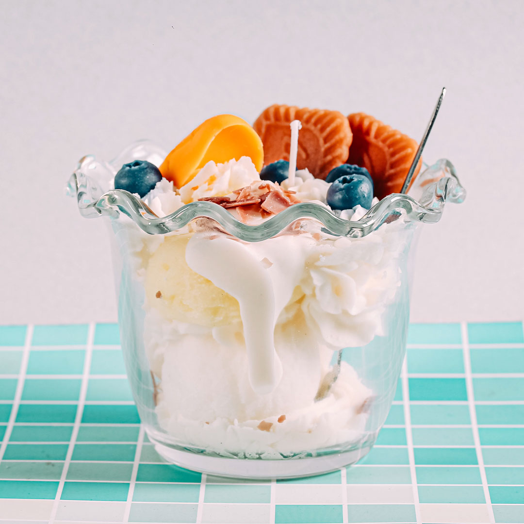 Nến thơm tạo hình, hộp, mẫu ly kem, 600g, hương vanilla, Dalat Retro