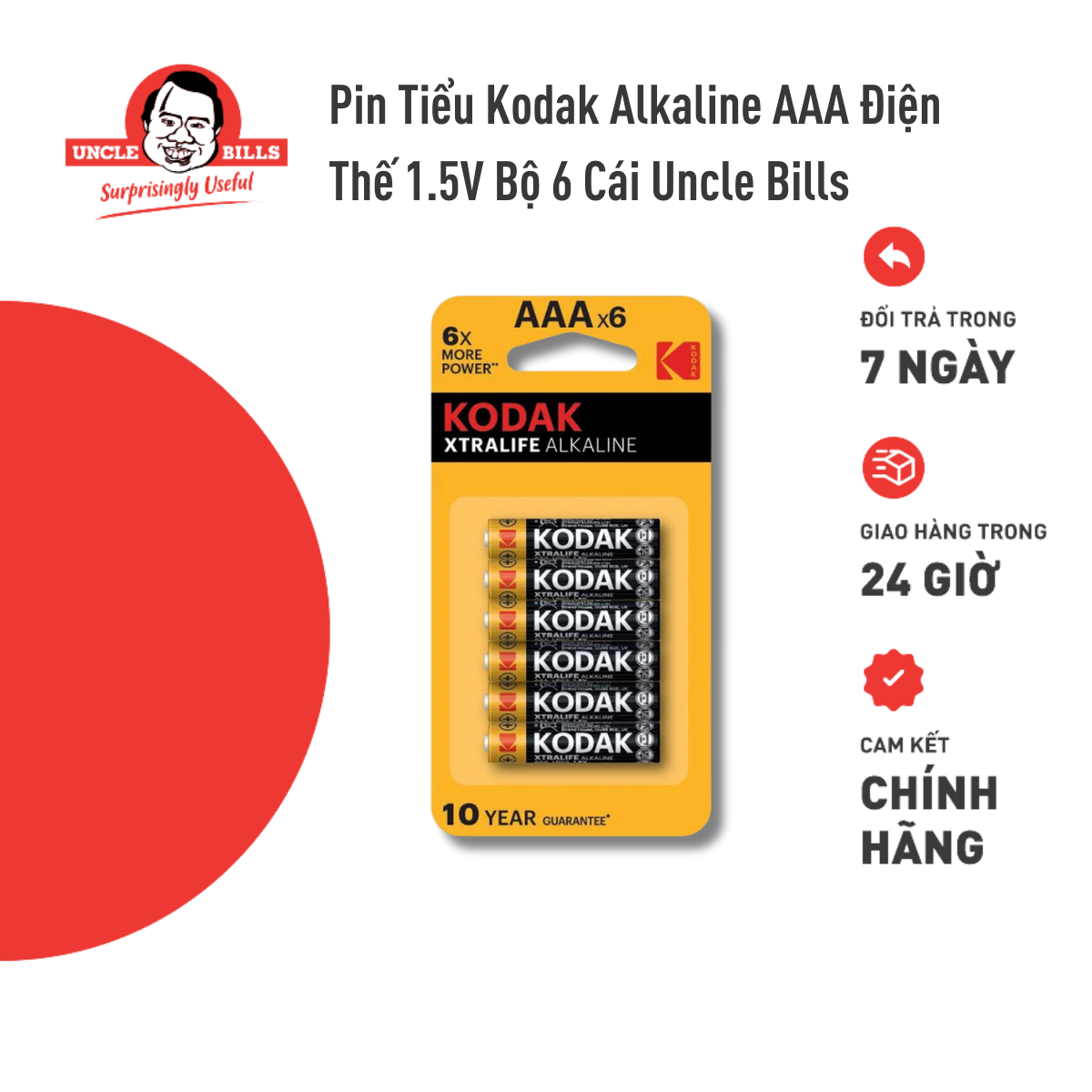 Bộ 6 Pin Tiểu Kodak Alkaline AAA điện thế 1.5V Uncle Bills IB0217 - Hàng Nhập Khẩu