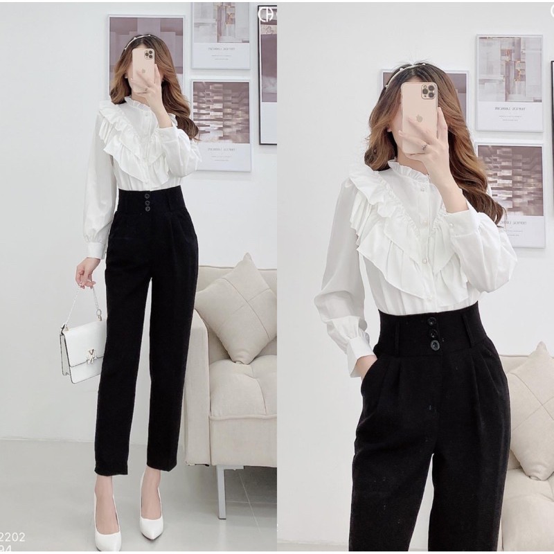 Quần baggy nữ cạp to 3 khuy công sở siêu hot