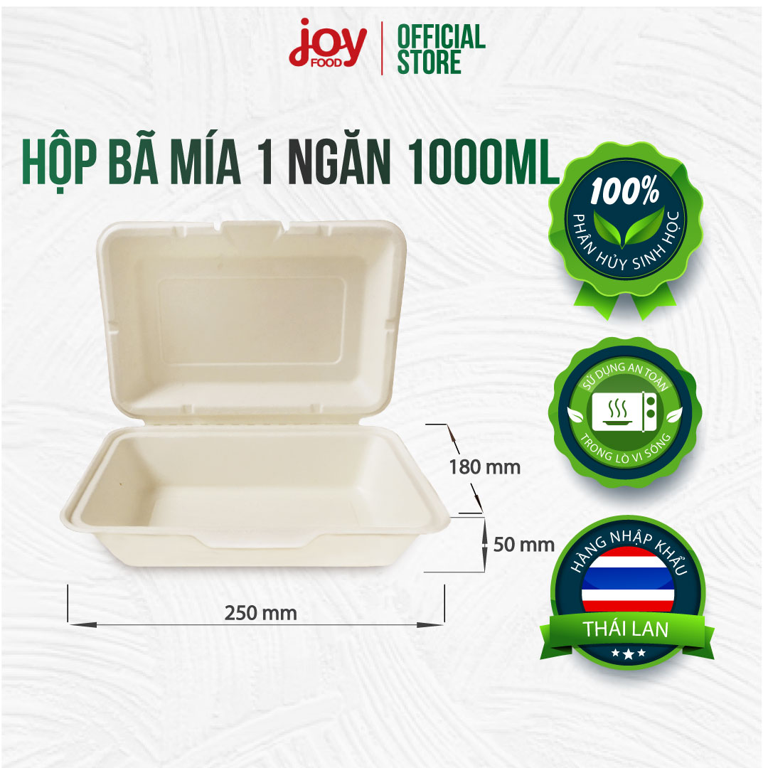 50 hộp bã mía Gracz 1 ngăn 1000ml (nâu), hộp dùng 1 lần nhập khẩu Thái Lan